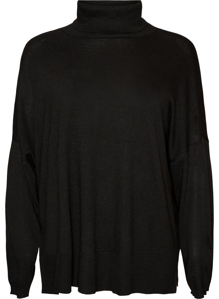 Turtleneck jumper with a loose fit, Black, Packshot image number 0