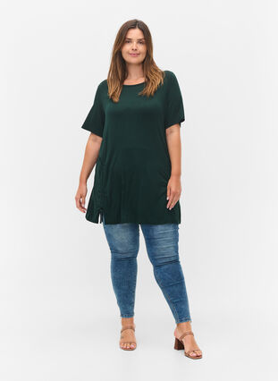 Short-sleeved viscose tunic with snow details, Scarab, Model image number 2
