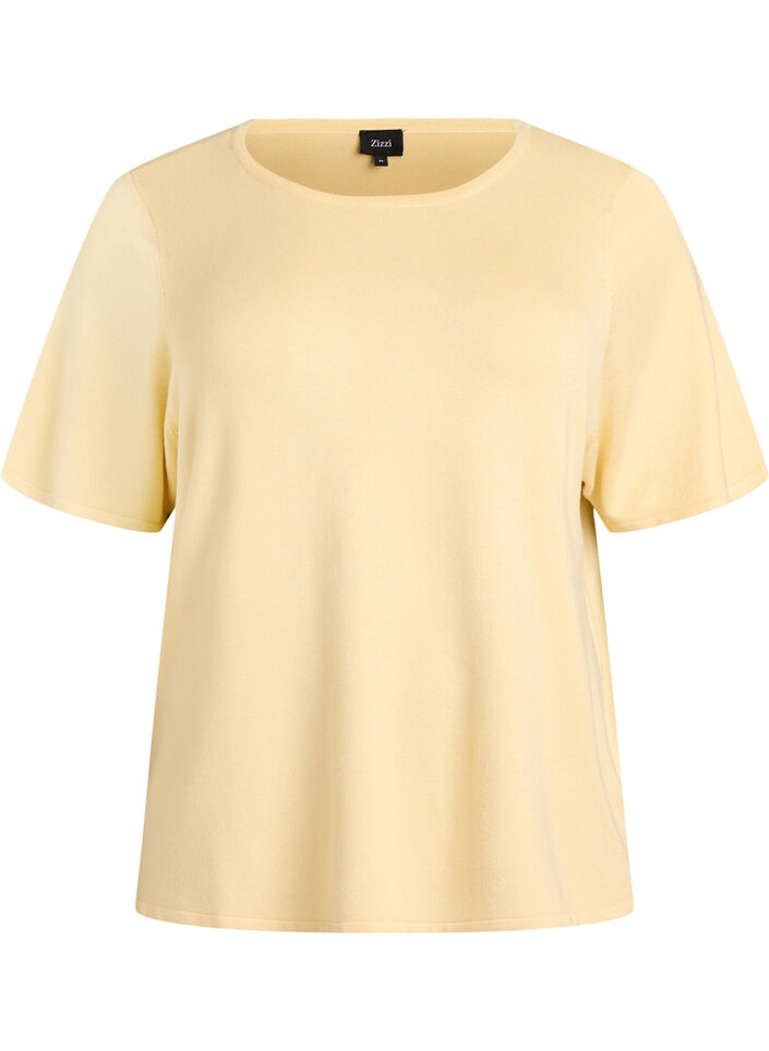 Short-sleeved knit blouse in viscose, Yellow, Packshot image number 0