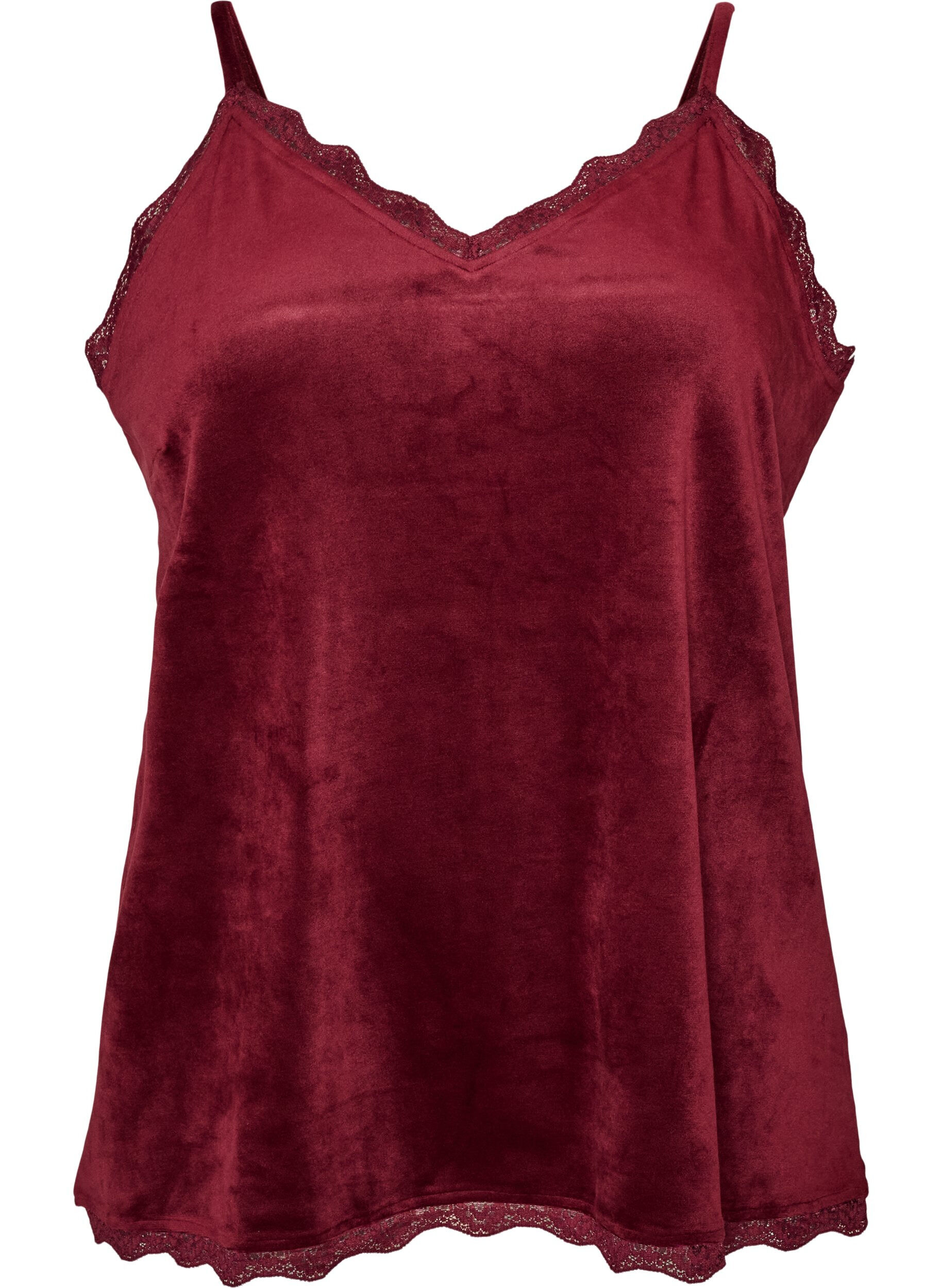 Velour top with lace trim