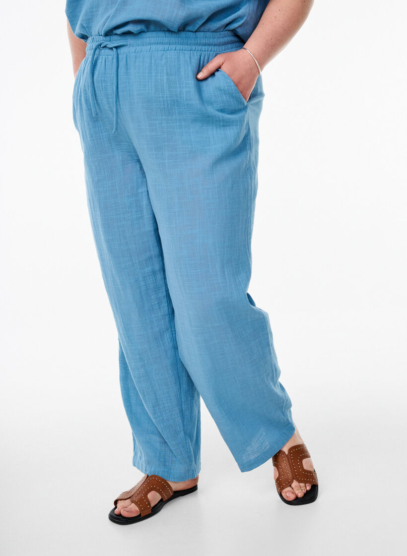 FLASH - Straight fit trousers with high waist, Blue, Model image number 2