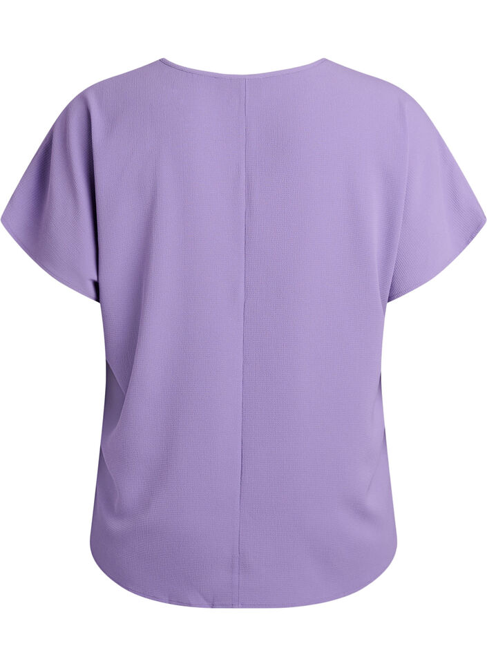 Blouse with short sleeves and a round neckline, Purple, Packshot image number 1