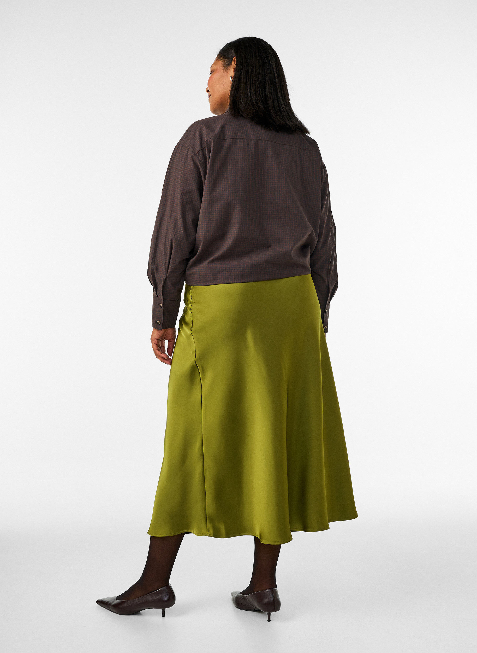 ZizzifashionSatin midi skirt, Green, Model image number 1