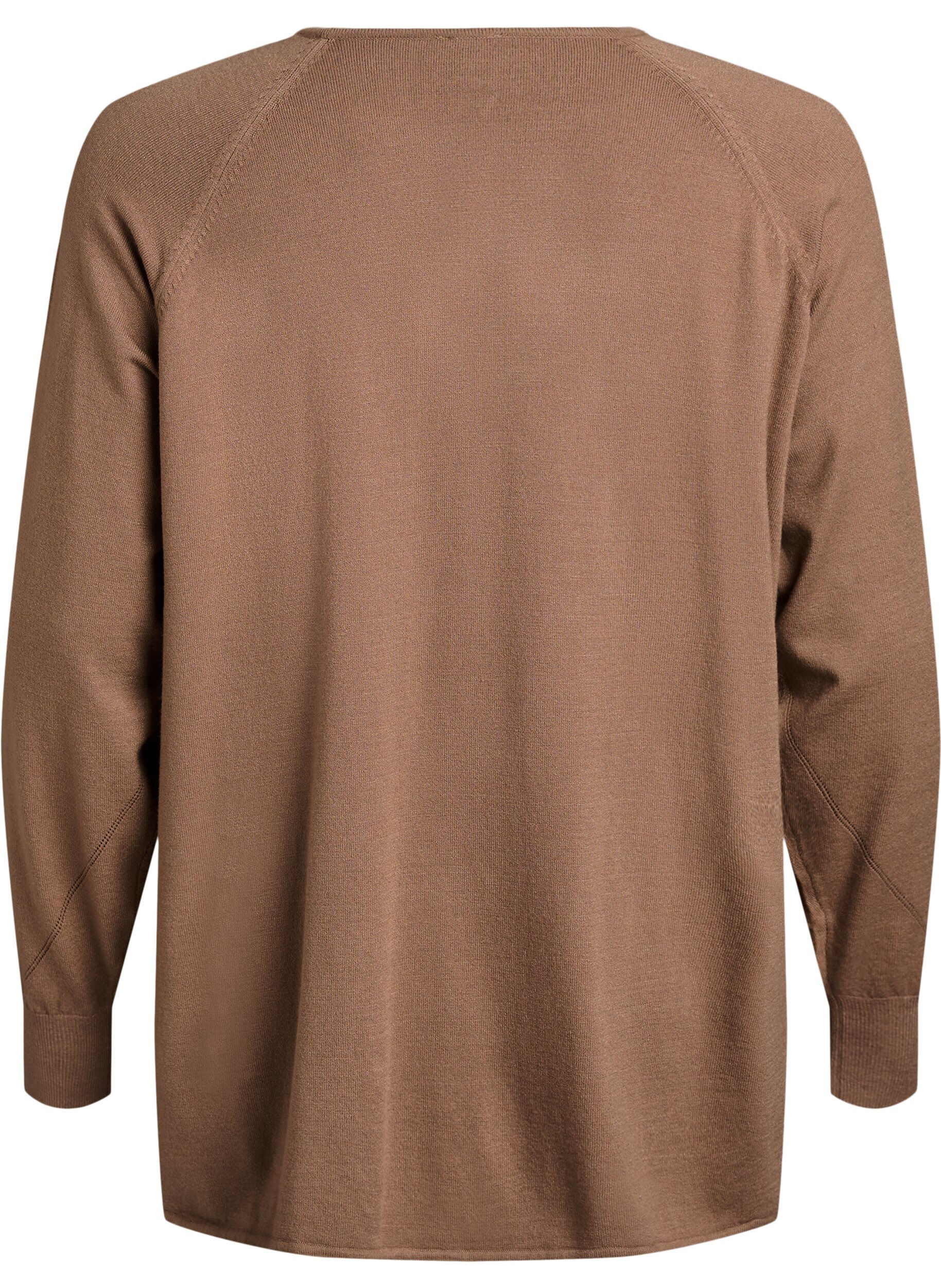 Zizzifashion Knit blouse with round neck and knitted pattern, Brown, Packshot image number 1