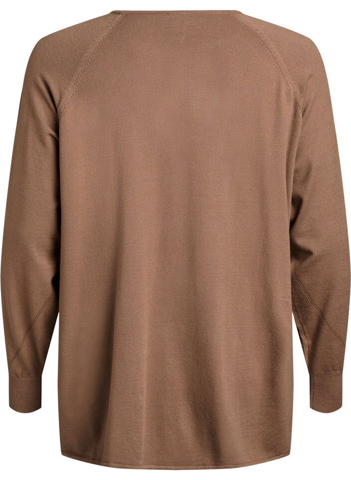 Knit blouse with round neck and knitted pattern, Brown, Packshot image number 1