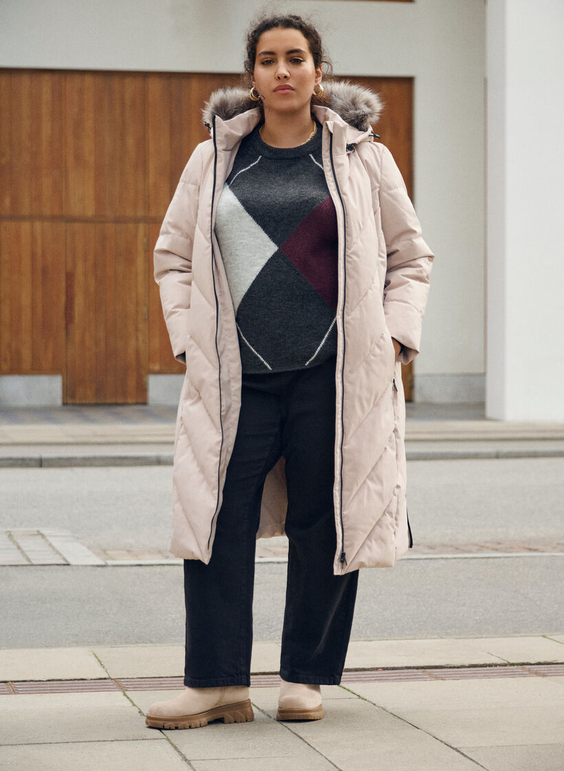 Jumper with large checks and contrast sleeves, Dark Grey, Image image number 0