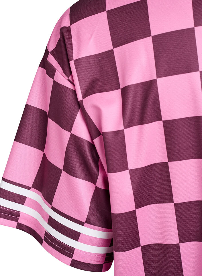 Sporty T-shirt with checks and text print, Red, Packshot image number 3