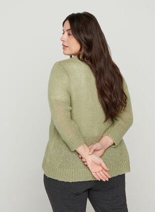 Knitted cardigan with 3/4 sleeves, Desert Sage, Model image number 1