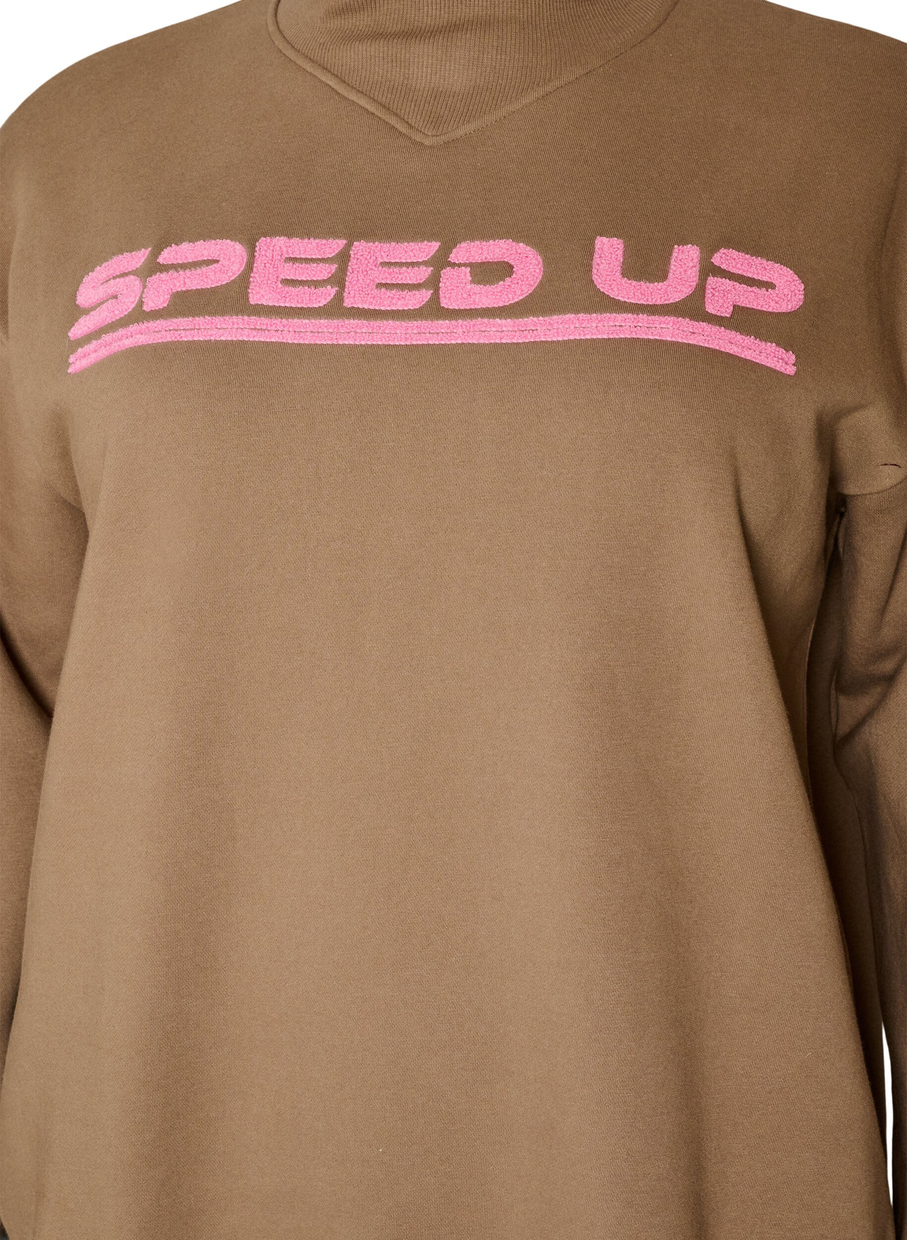 ZizzifashionSweatshirt with high neck and sporty front motif, Brown, Packshot image number 2