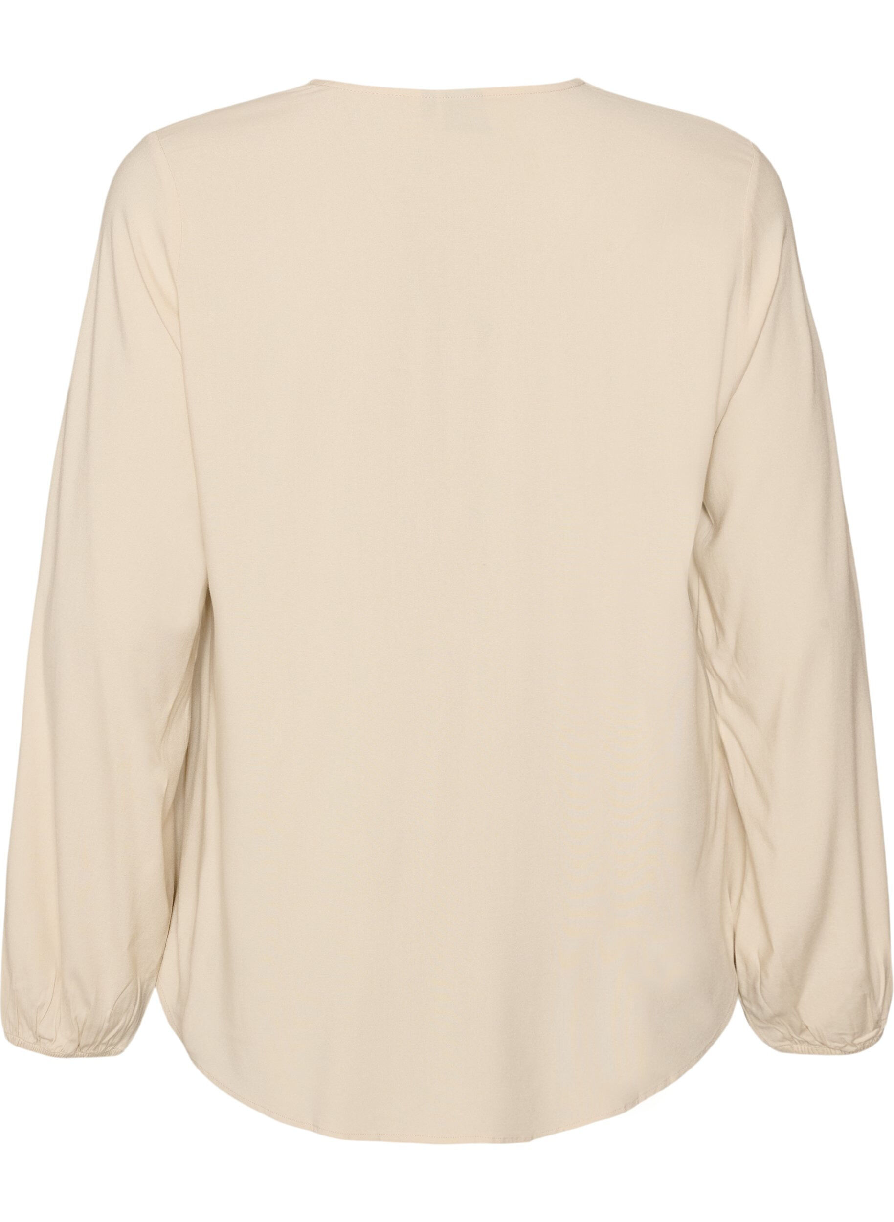ZizzifashionViscose blouse with V-neck and rounded hem, Beige, Packshot image number 1
