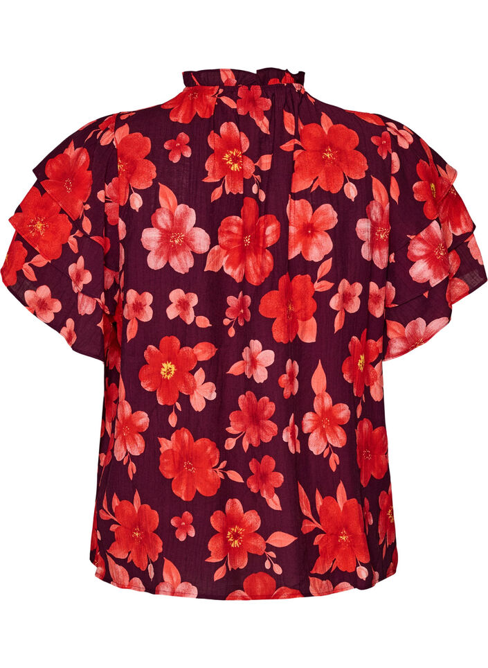Floral viscose blouse with ruffle sleeves, Purple, Packshot image number 1