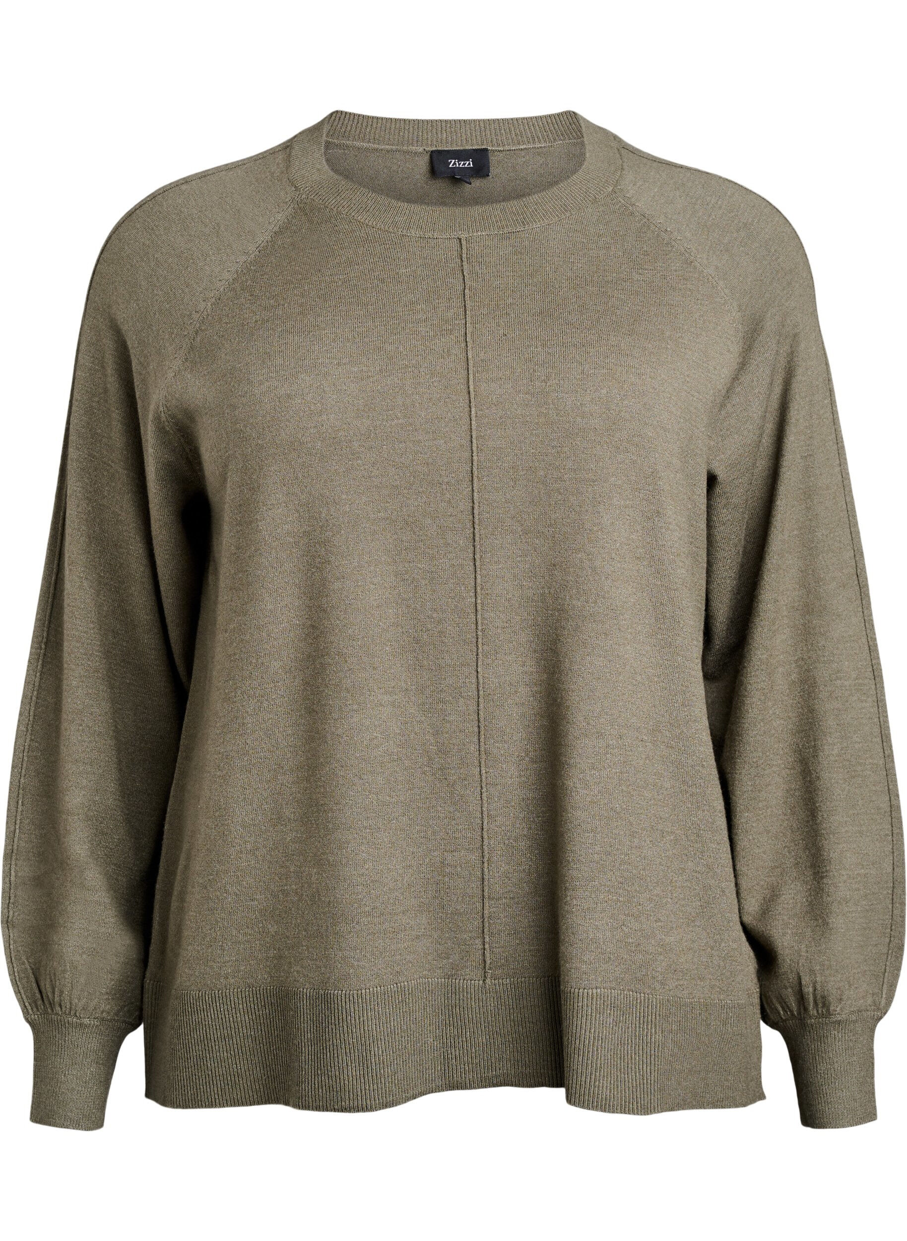 Zizzifashion Knit blouse with centre seam and raglan sleeves, Green, Packshot image number 0