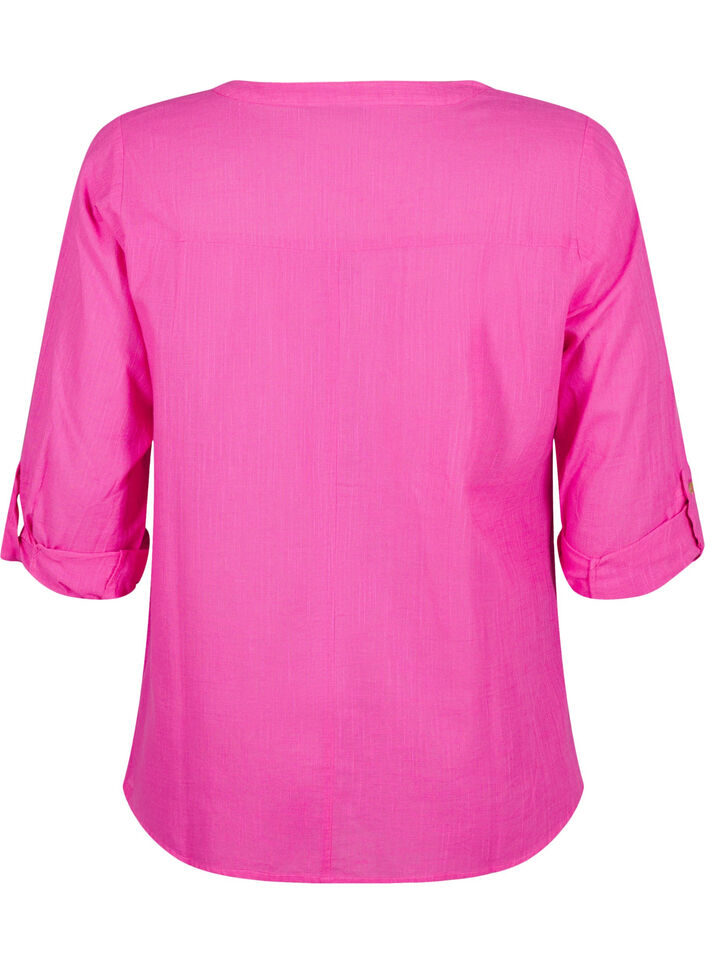 Cotton shirt blouse with a v-neck, Rose, Packshot image number 1