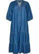 Denim maxi dress with frilled tiers, Blue, Packshot image number 0