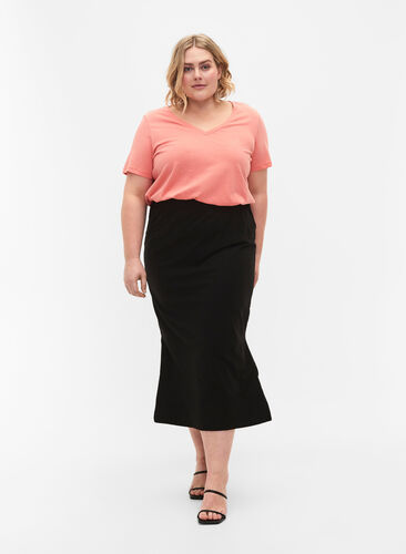 Long skirt in cotton with slit, Black, Model image number 0