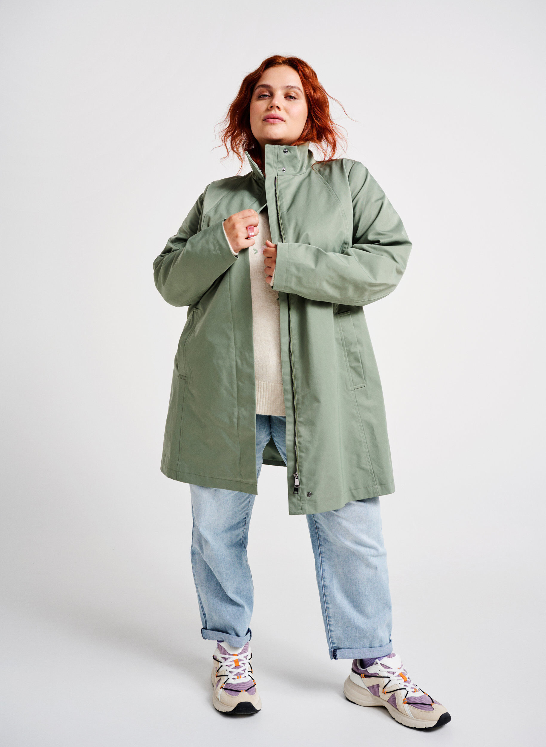 Zizzifashion Jacket with pockets and high collar, Green, Image image number 0