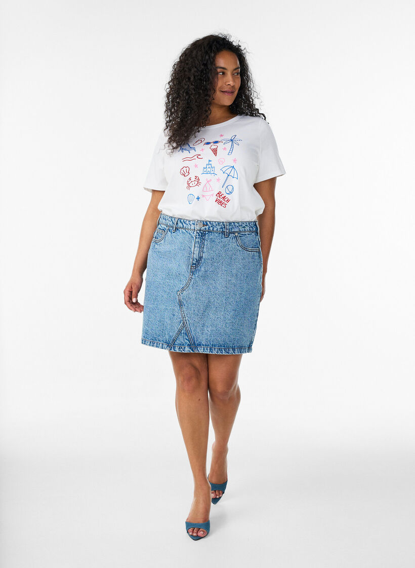Organic cotton T-shirt with beach print, White, Model image number 1