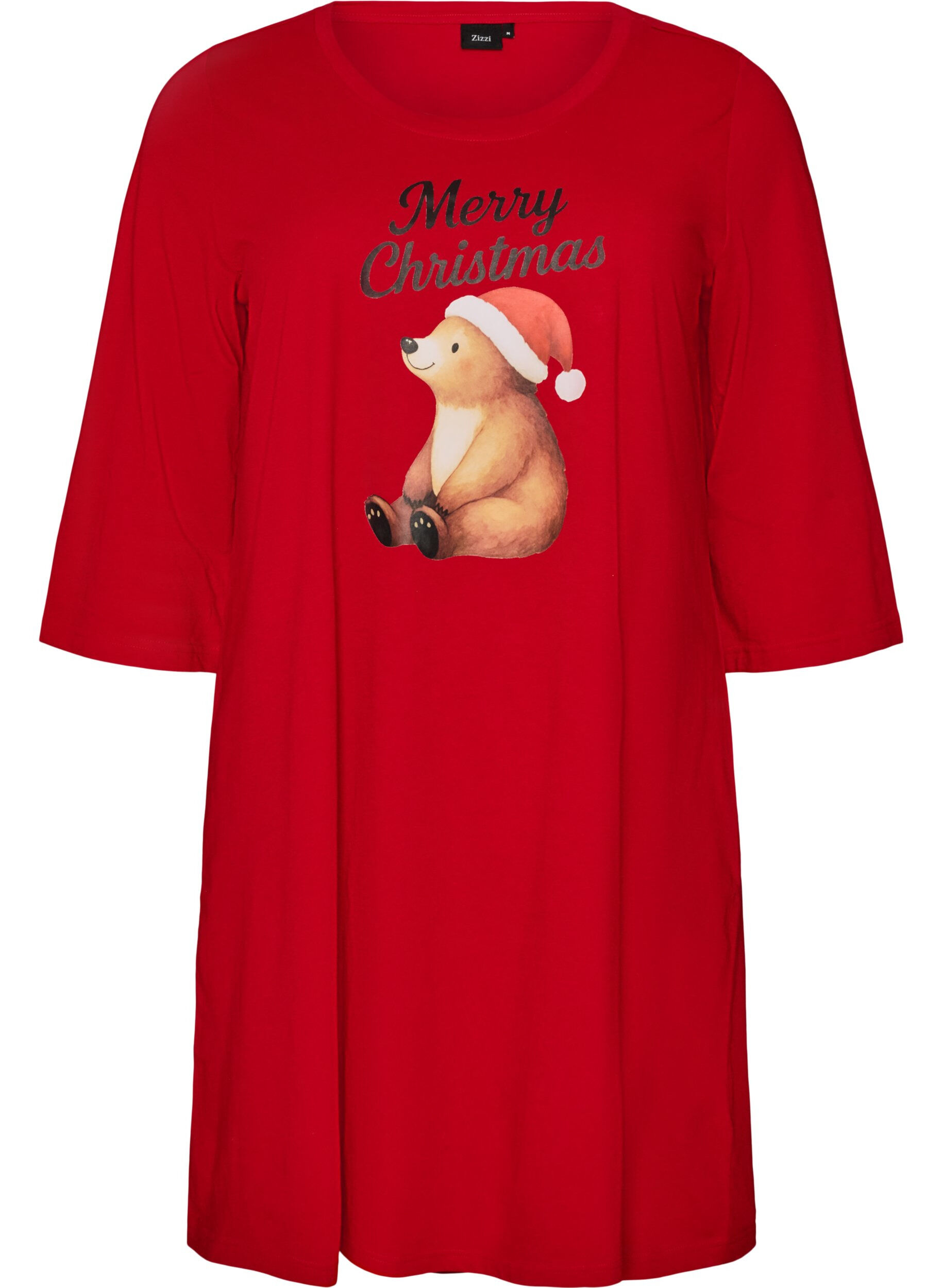 ZizzifashionNightdress in organic cotton with Christmas motif, Red, Packshot image number 0
