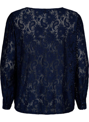 Lace top with frill detail, Navy, Packshot image number 1