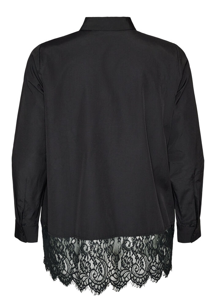 Loose shirt with a wide lace trim, Black, Packshot image number 1