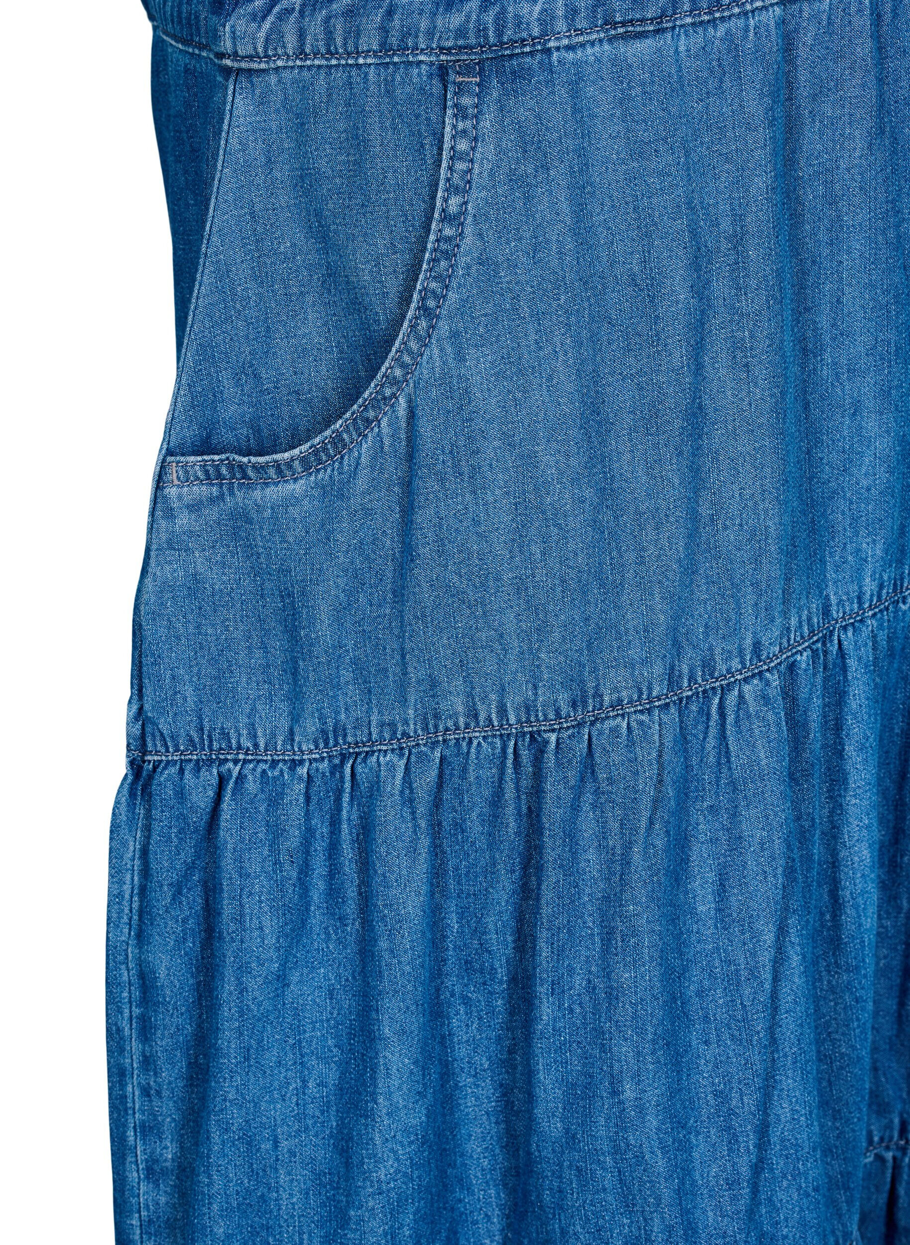 Zizzifashion Midi denim dress with buttons and short sleeves, Blue, Packshot image number 3
