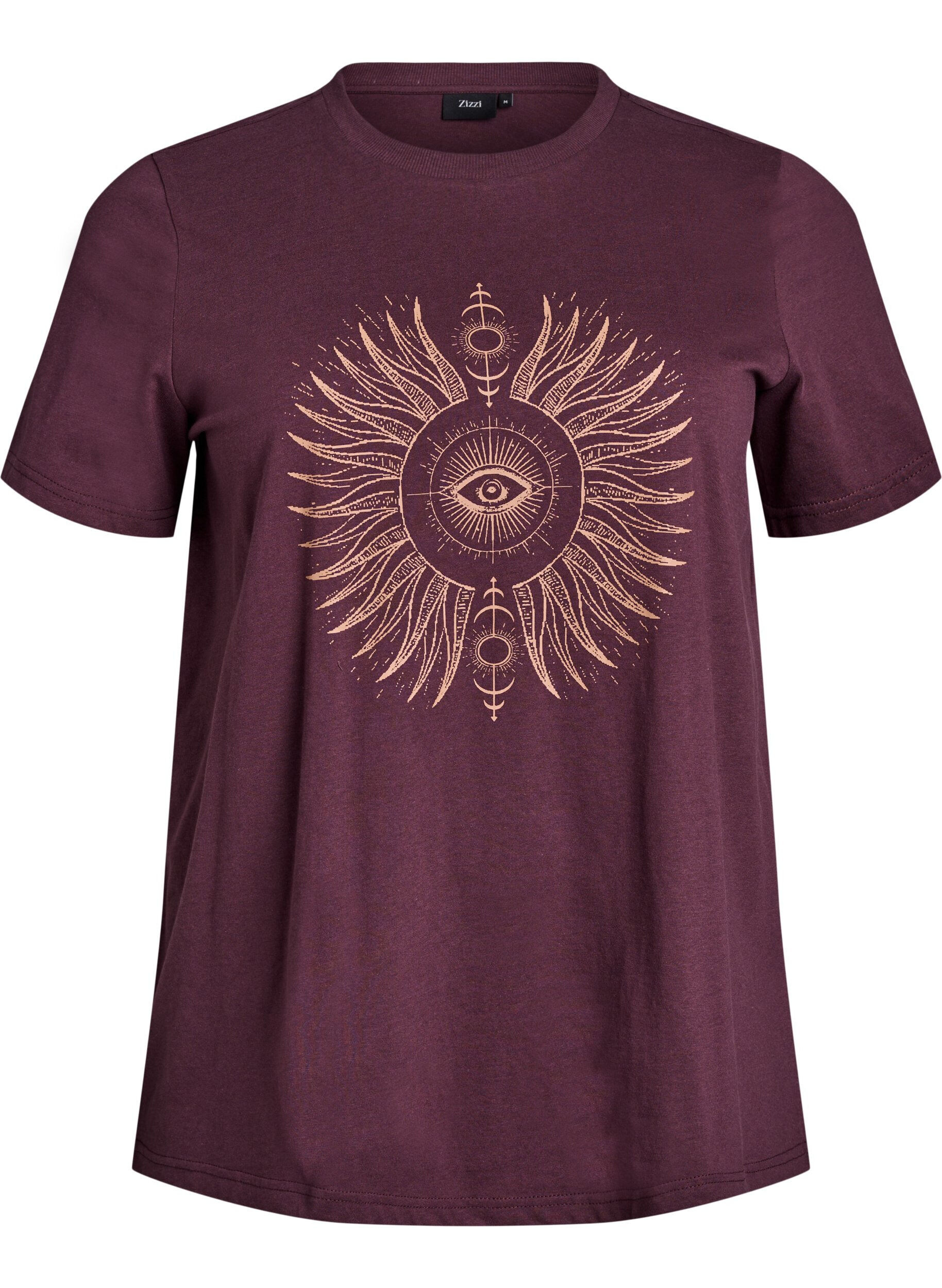Zizzifashion Cotton T-shirt with front print, Dark Bordeaux, Packshot image number 0