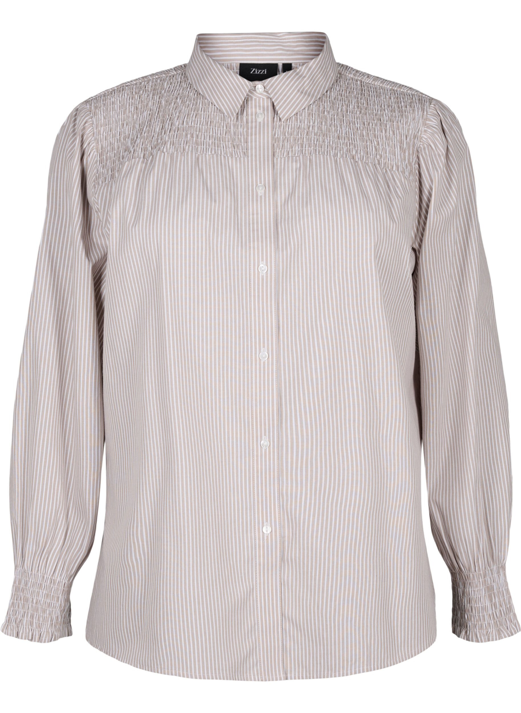 Zizzifashion Striped shirt with smock, Silver Mink Wh. St., Packshot image number 0
