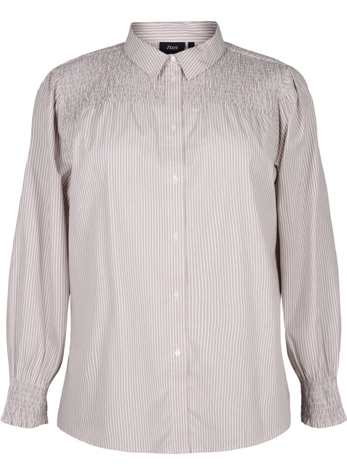 Striped shirt with smock, Silver Mink Wh. St., Packshot image number 0