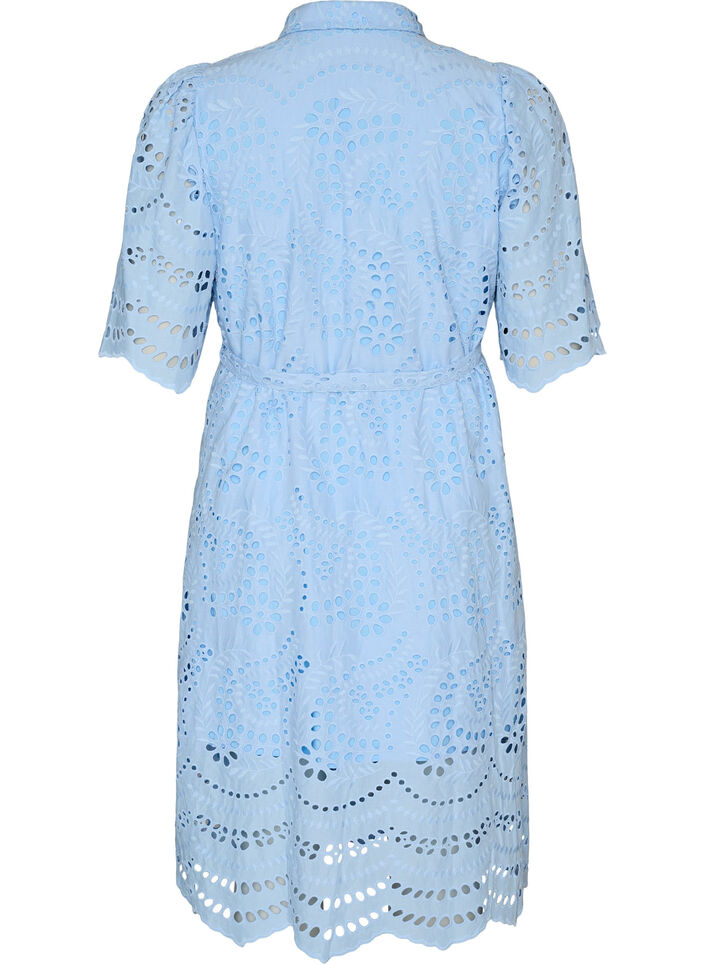 Shirt dress in broderie anglaise with a tie-belt, Blue, Packshot image number 1