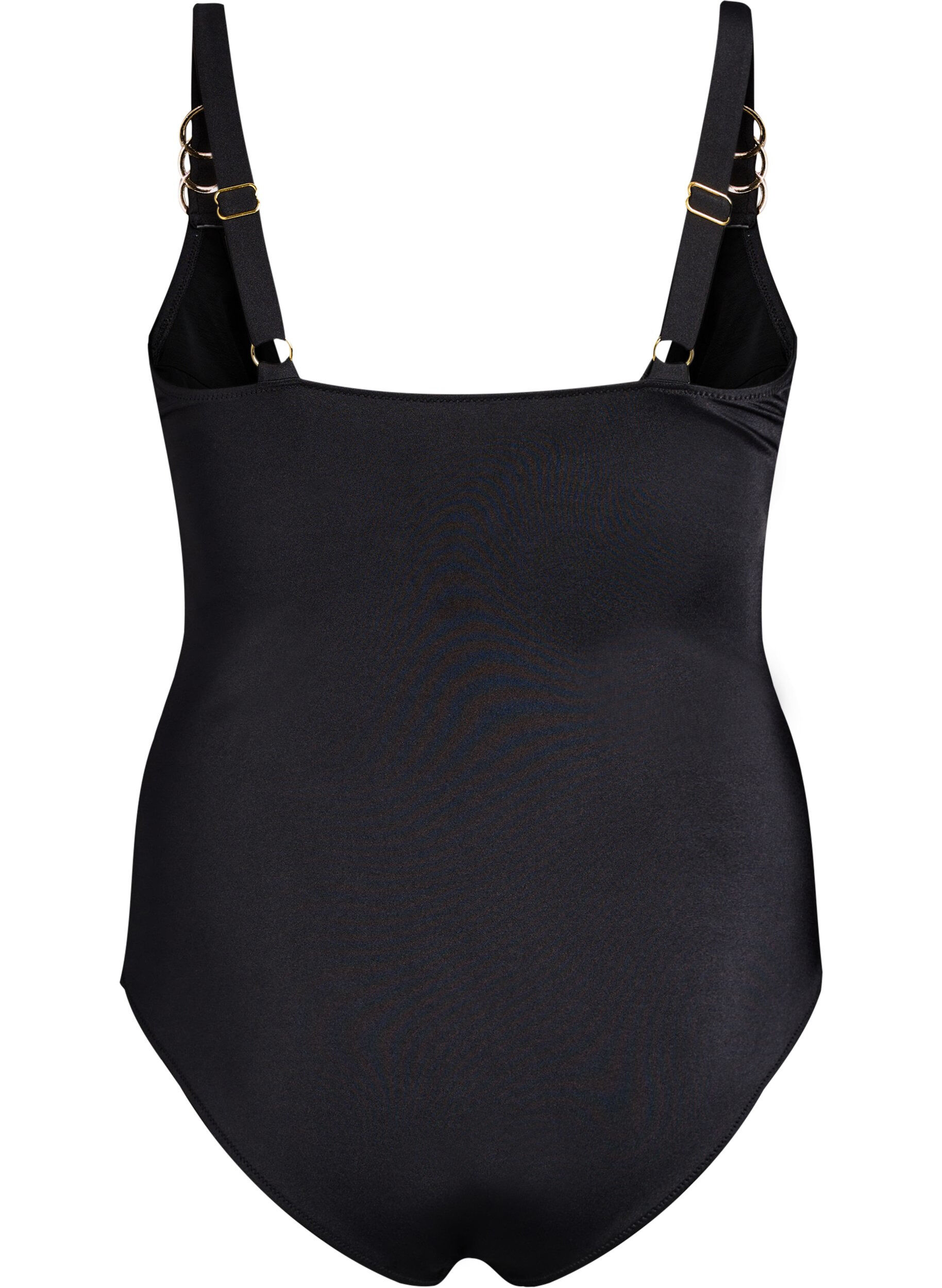 Zizzifashion Swimsuit with V-neck and ring detail, Black, Packshot image number 1