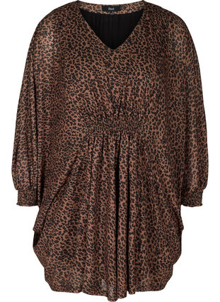 Leopard print tunic with smocking, Leo, Packshot image number 0