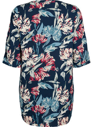 Floral tunic with 3/4 sleeves, Navy Flower, Packshot image number 1