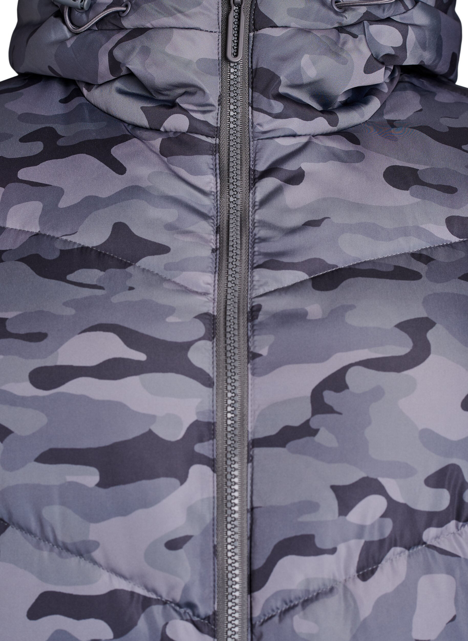 ZizzifashionLong camouflage puffer jacket, Dark Grey, Packshot image number 2