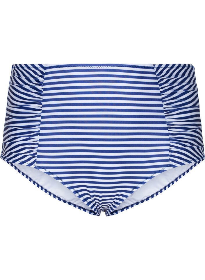 Striped bikini bottom with high waist, Blue, Packshot image number 0