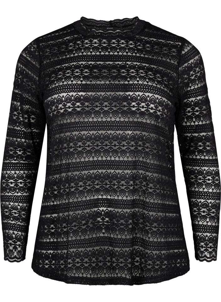 Lace blouse with long sleeves, Black, Packshot image number 0