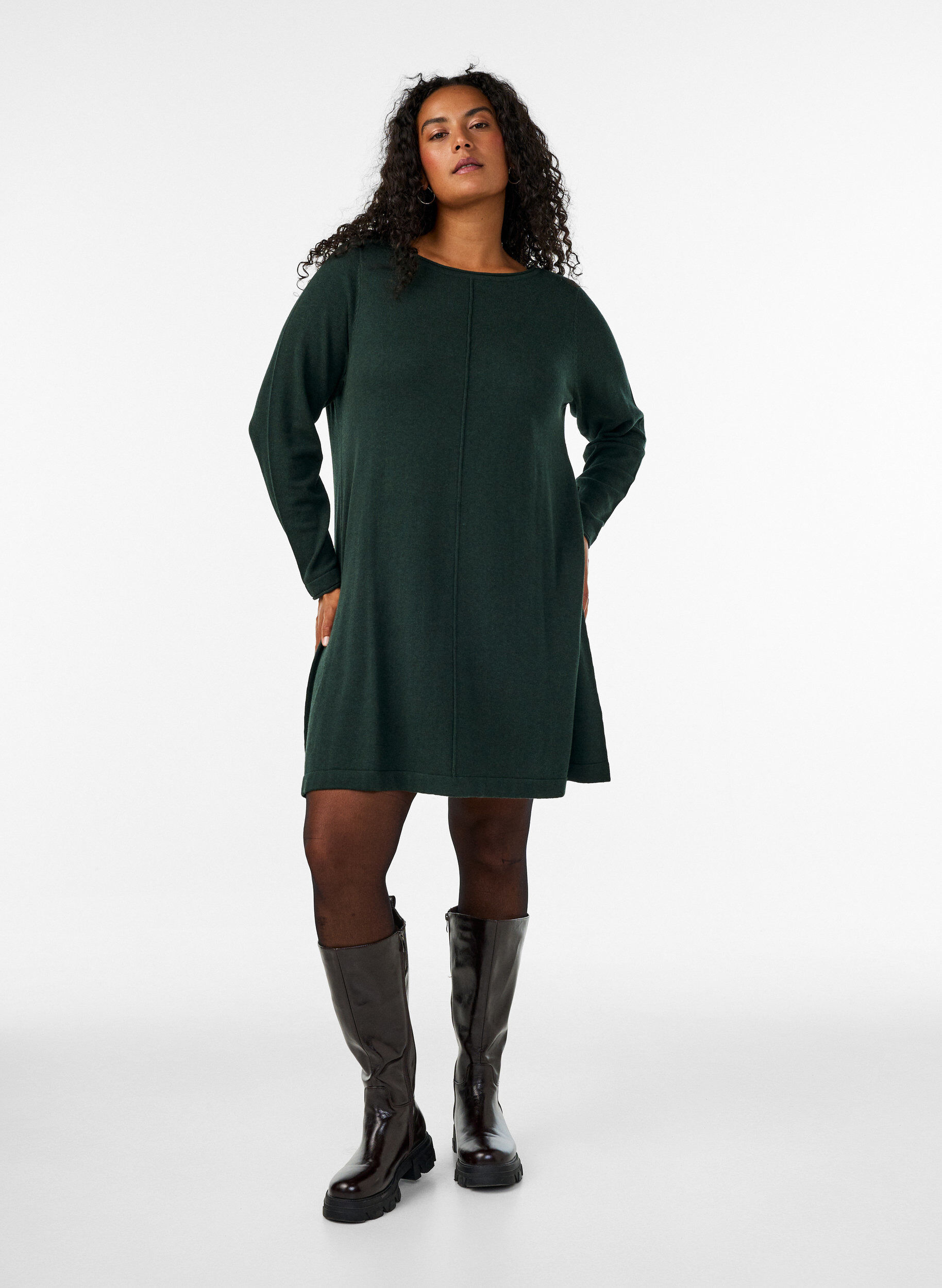 ZizzifashionKnitted dress in cotton-viscose blend, Green, Model image number 1