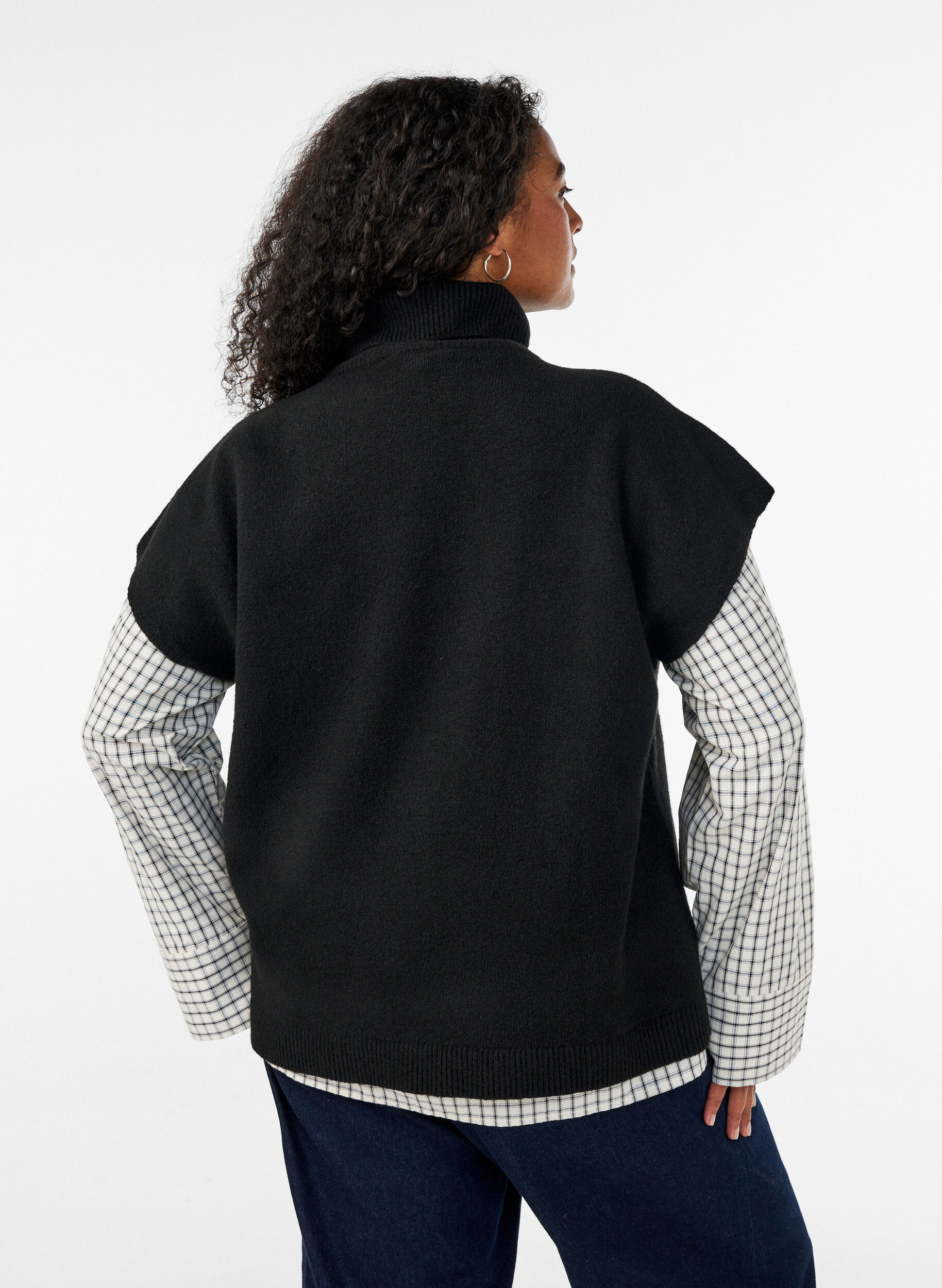 ZizzifashionKnitted vest with turtleneck, Black, Model image number 2