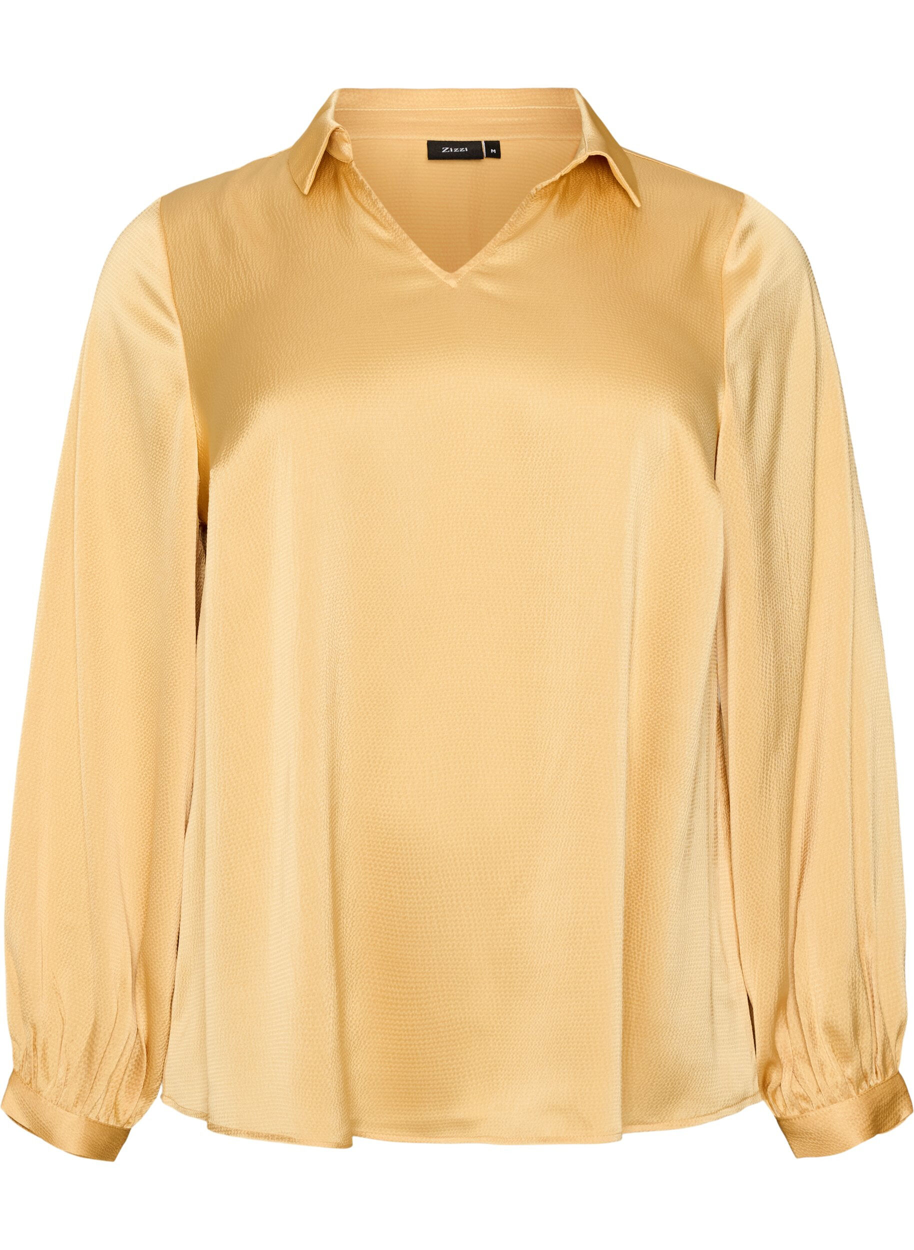 Blouse with shirt collar and V-neck