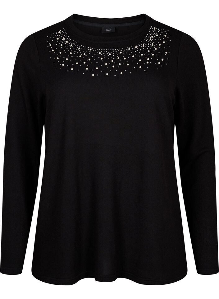 Blouse with pearl embellishment, Black, Packshot image number 0