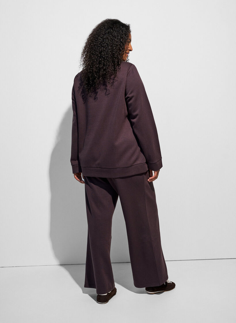 Sweatshirt with high collar and zipper, Brown, Model image number 2