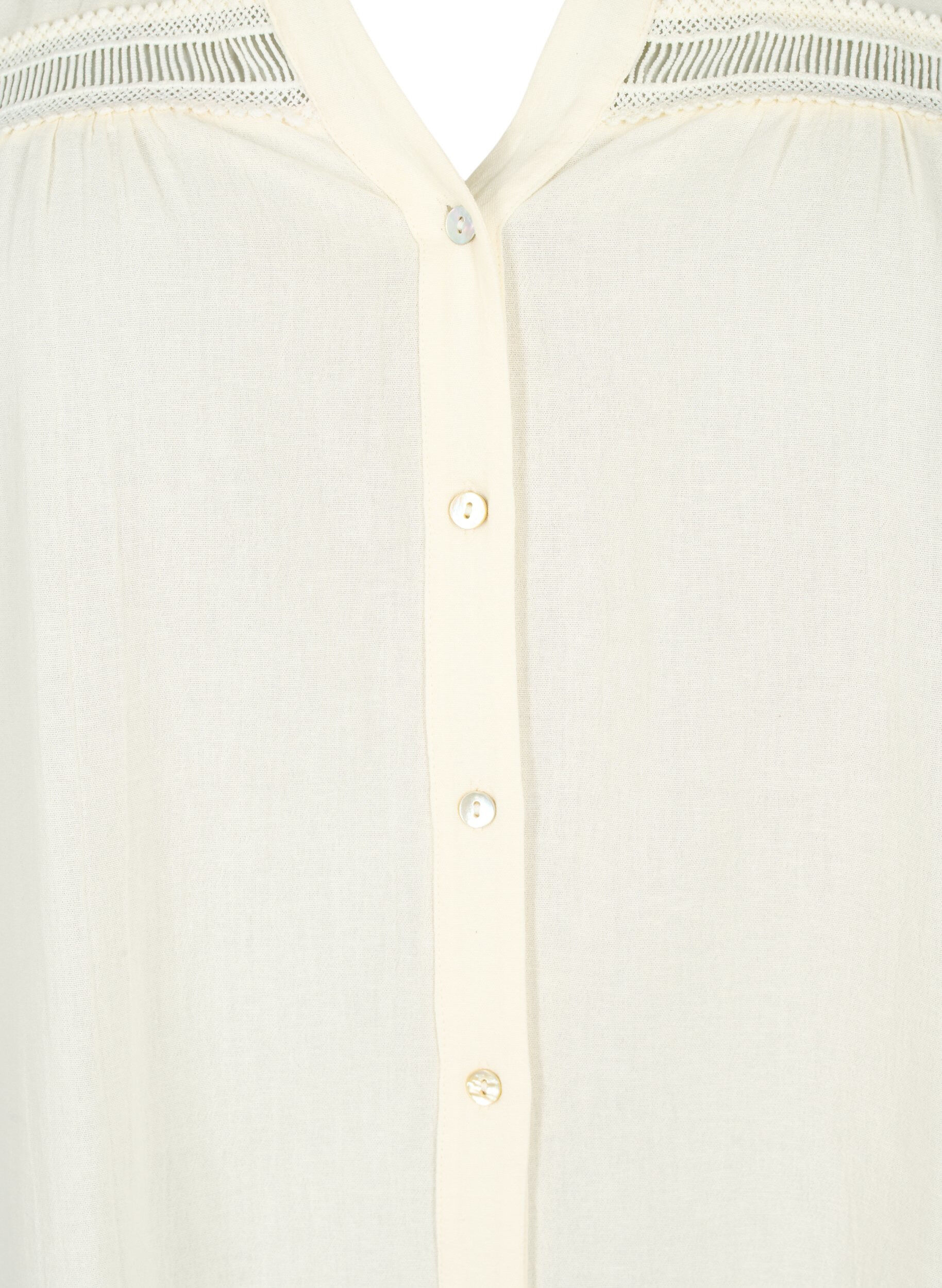 Zizzifashion Organic cotton tunic with feminine details, Antique White, Packshot image number 2