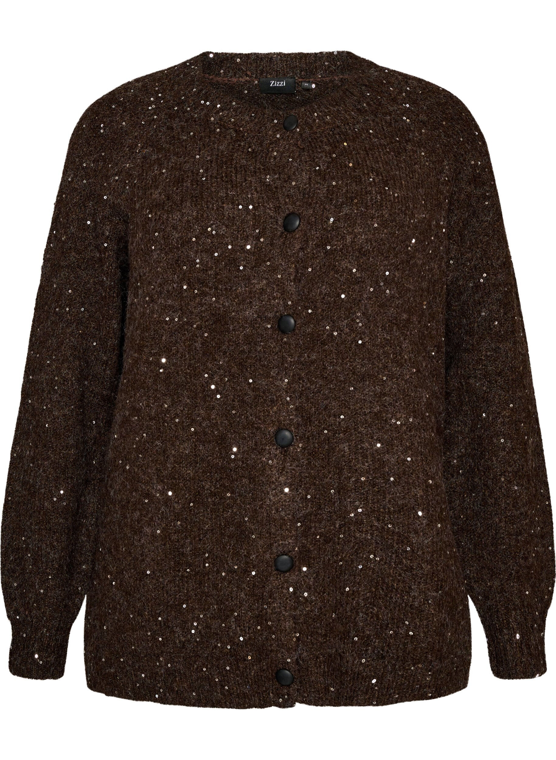 ZizzifashionCardigan with sequins and buttons, Brown, Packshot image number 0