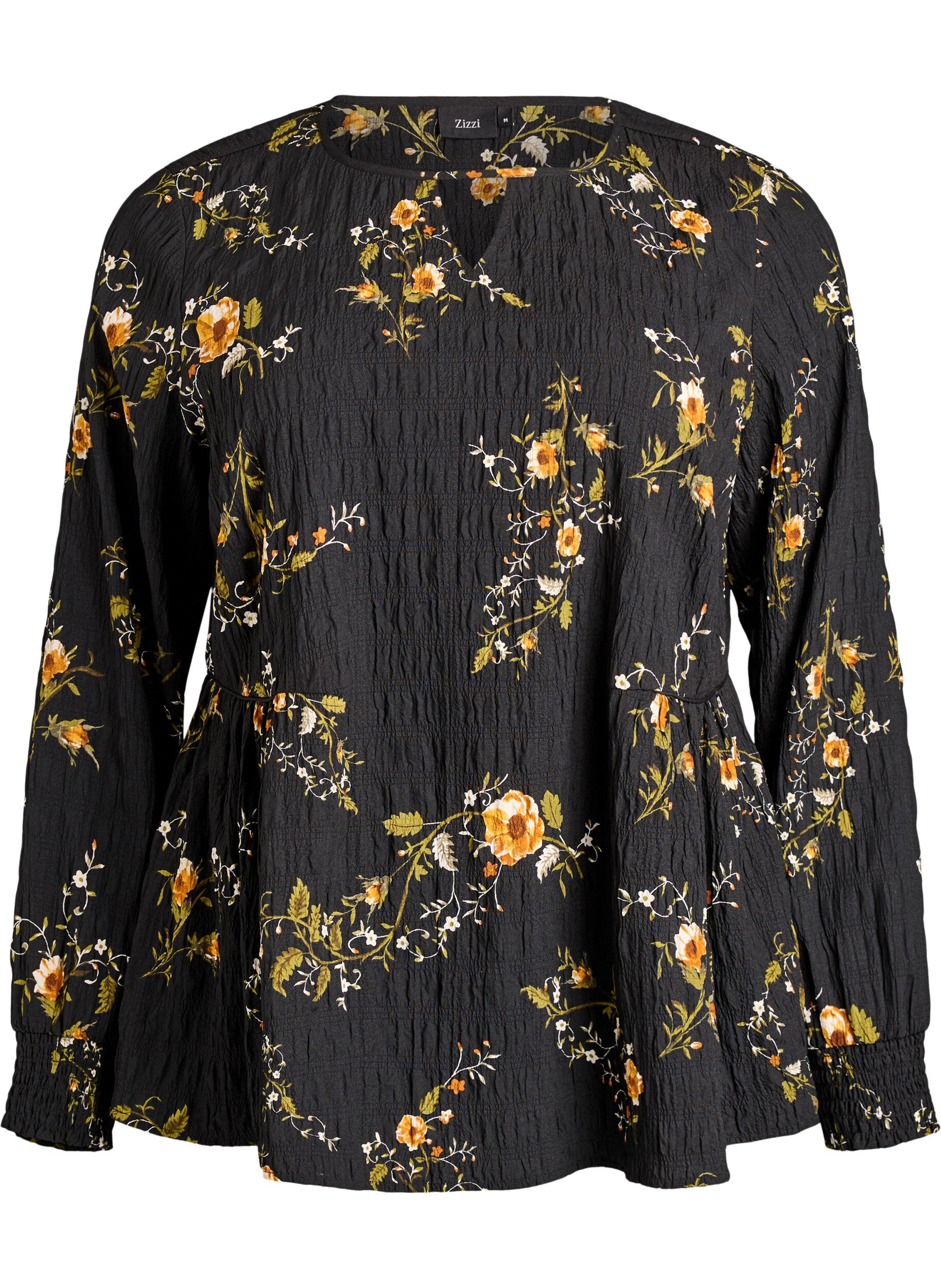 ZizzifashionLong-sleeved blouse with floral print, Black, Packshot image number 0