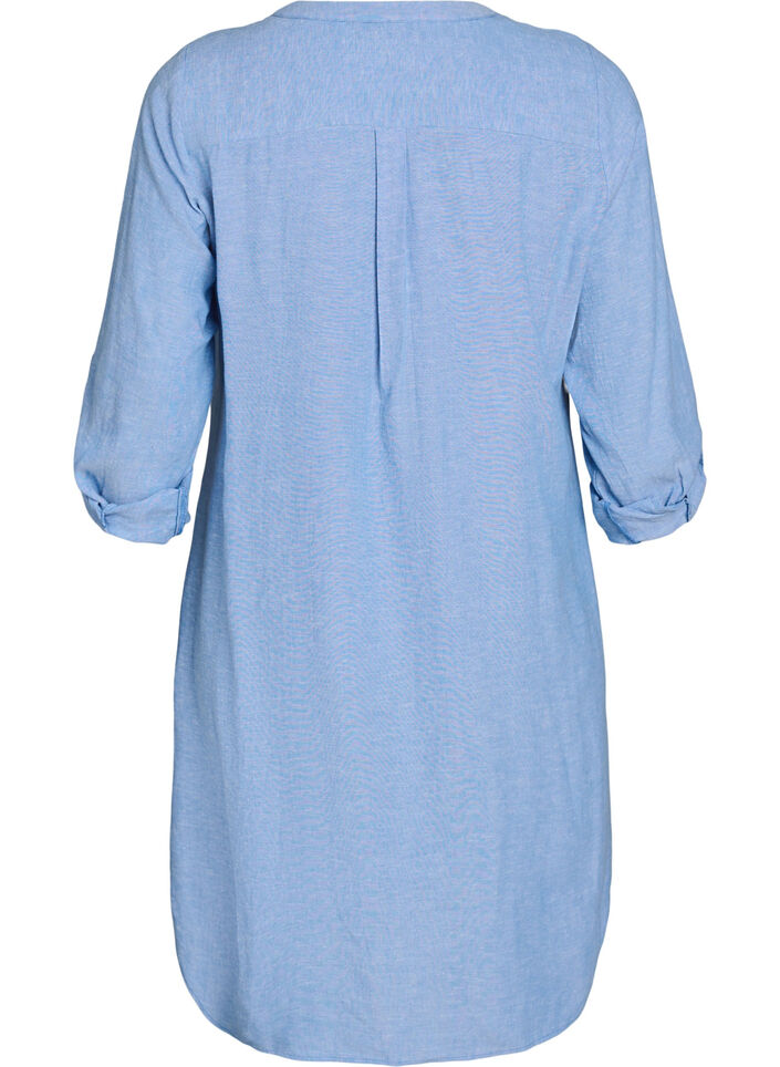 Long shirt in linen and viscose, Blue, Packshot image number 1