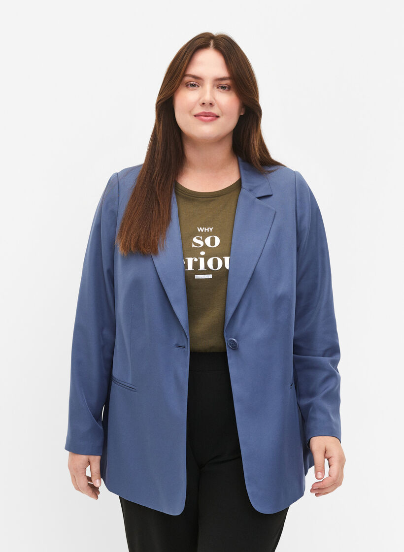 FLASH - Simple blazer with button, Blue, Model image number 0
