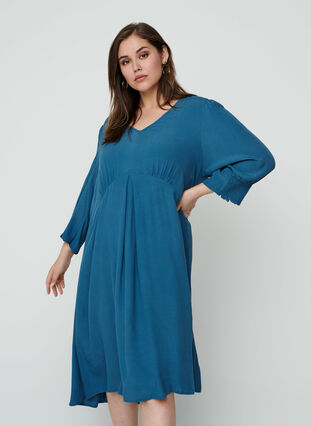 Viscose dress with 3/4 length sleeves, Real Teal, Model image number 0