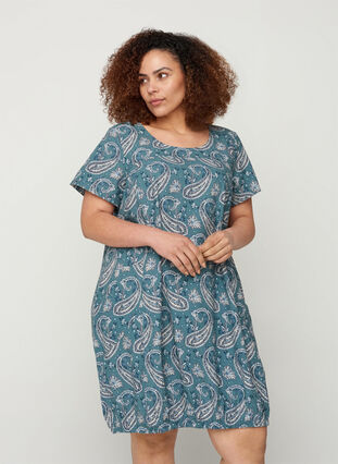 Short-sleeved, printed cotton dress, Paisley, Model image number 0