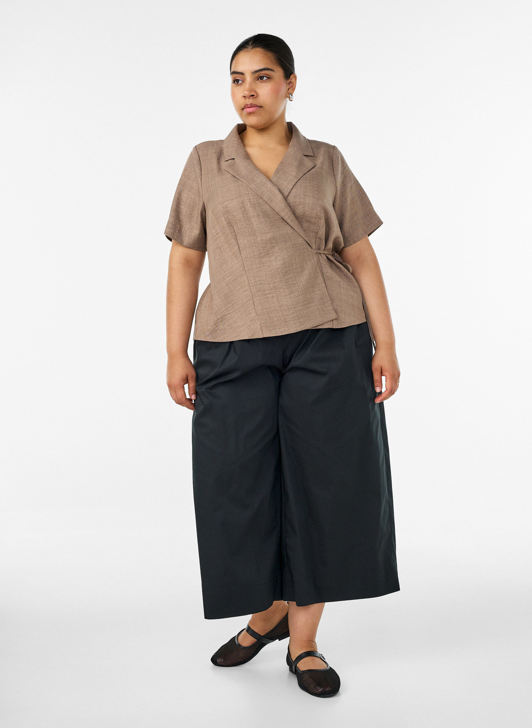 Zizzifashion Wrap shirt with tie fastening, Brown, Model image number 1