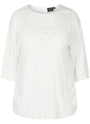 Viscose blouse with embroidery and 2/4-length sleeves, Snow White, Packshot image number 0