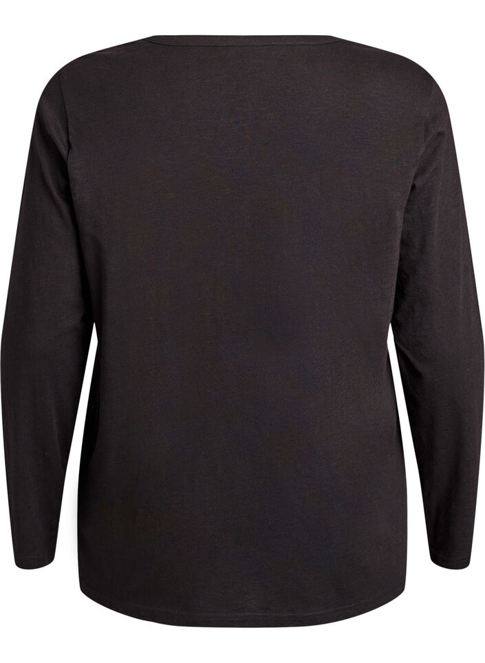 FLASH - Long-sleeved t-shirt with V-neck and buttons, Black, Packshot image number 1